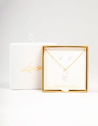 Gold Pearl Diamante Necklace & Stud Earrings Set - link has visual effect only