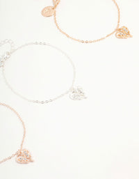 Mixed Metals Diamante Heart Bracelets 3-Pack - link has visual effect only