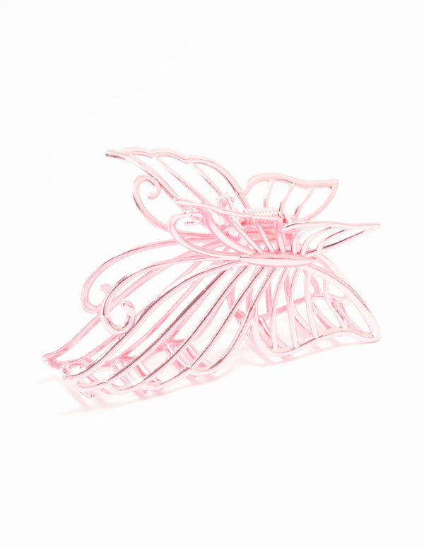 Pink Coated Metal Detail Butterfly Claw Clip