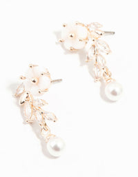 Rose Gold Plated Flower & Pearls Drop Earrings - link has visual effect only
