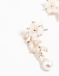 Rose Gold Plated Flower & Pearls Drop Earrings - link has visual effect only