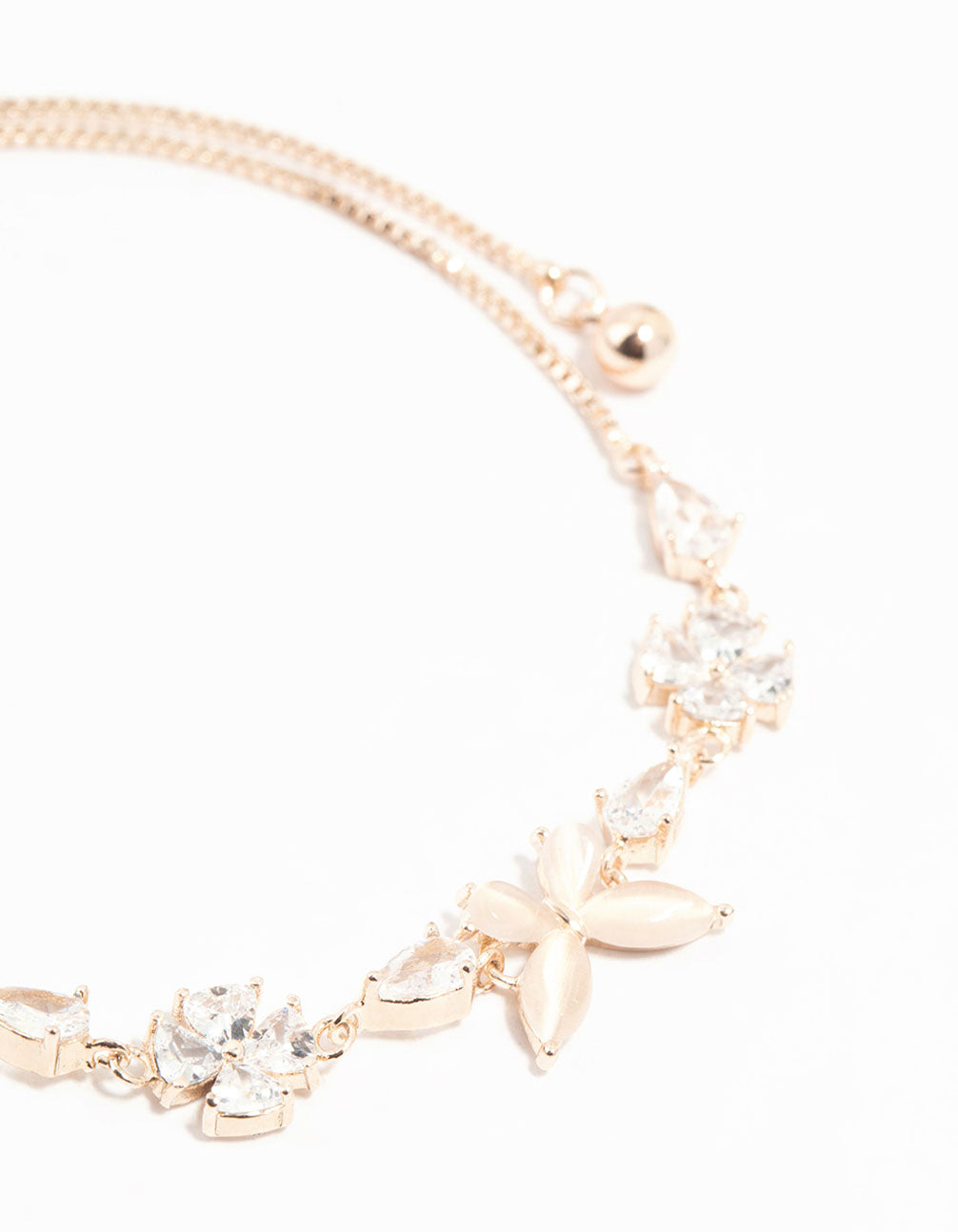 Rose Gold Plated Butterfly Cubic Zirconia Flower Toggle  Bracelet