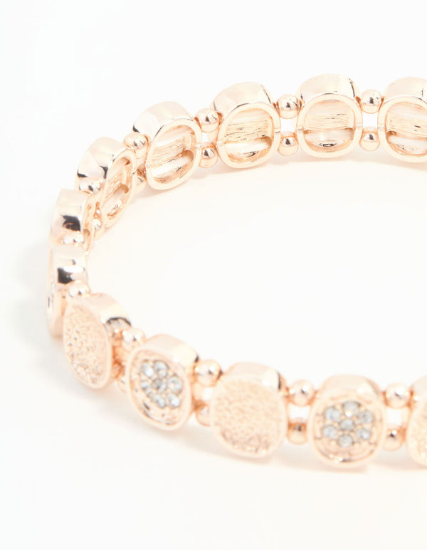 Rose Gold Bezel Disc & Diamante Stretch Bracelet