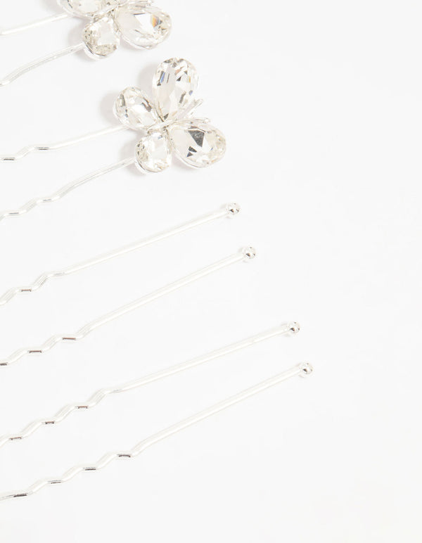 Silver Crystal Butterfly Bobby Pins 4-Pack