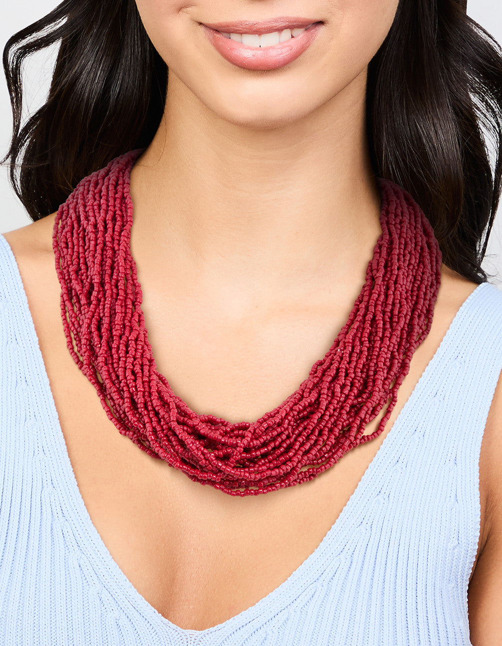 Red Beaded Layered Necklace