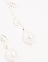 Silver Freshwater Pearl Cubic Zirconia Leaf Drop Earrings - link has visual effect only