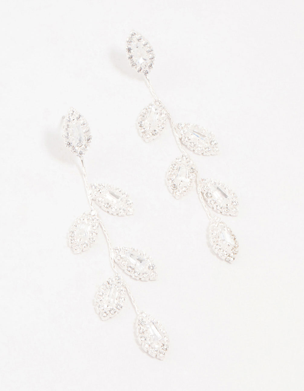 Silver Cubic Zirconia Leaf Drop Earrings