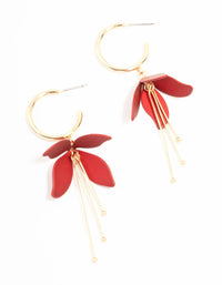 Gold Red Pearlised Flower Drop Earrings - link has visual effect only