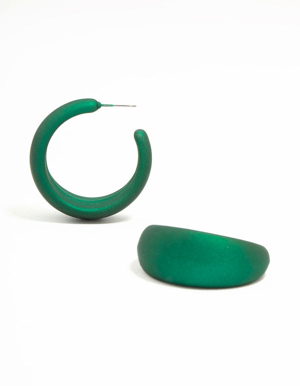 Green Coated Metal Pearlised Hoop Earrings