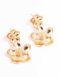 Gold Double Flower Drop Earrings - link has visual effect only