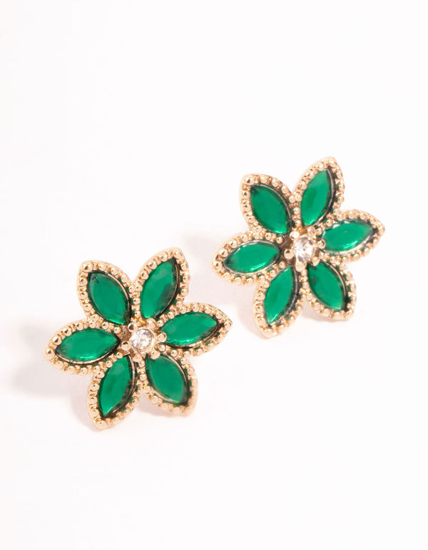 Marquise Green Diamante Flower Etched Earrings Lovisa