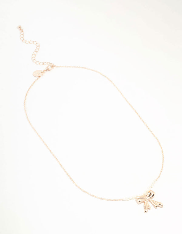 Rose Gold Pearl Bow Necklace