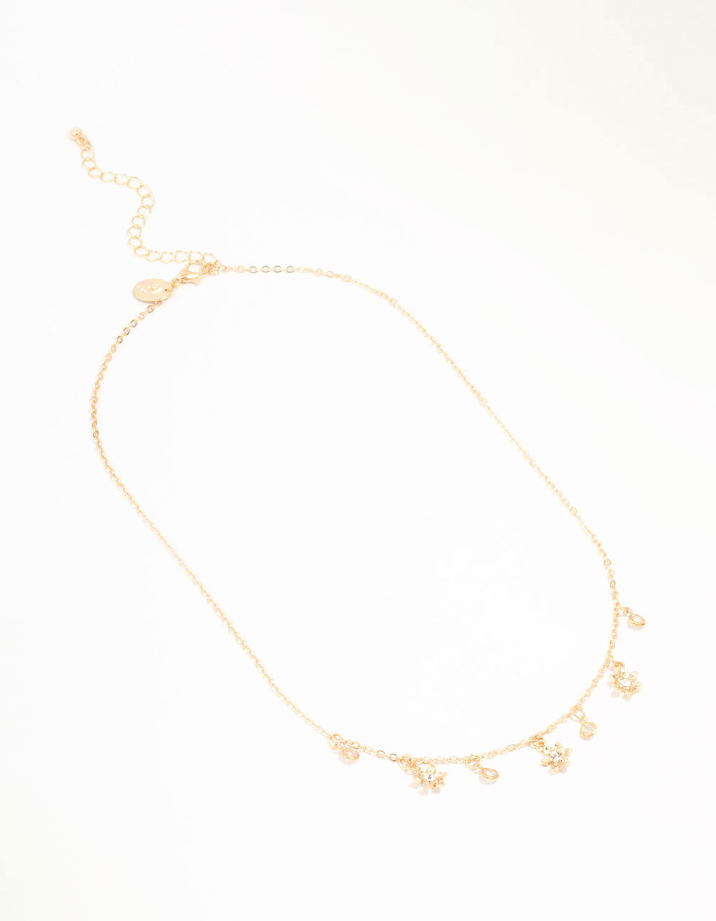 Gold Flower Diamante Droplet Necklace