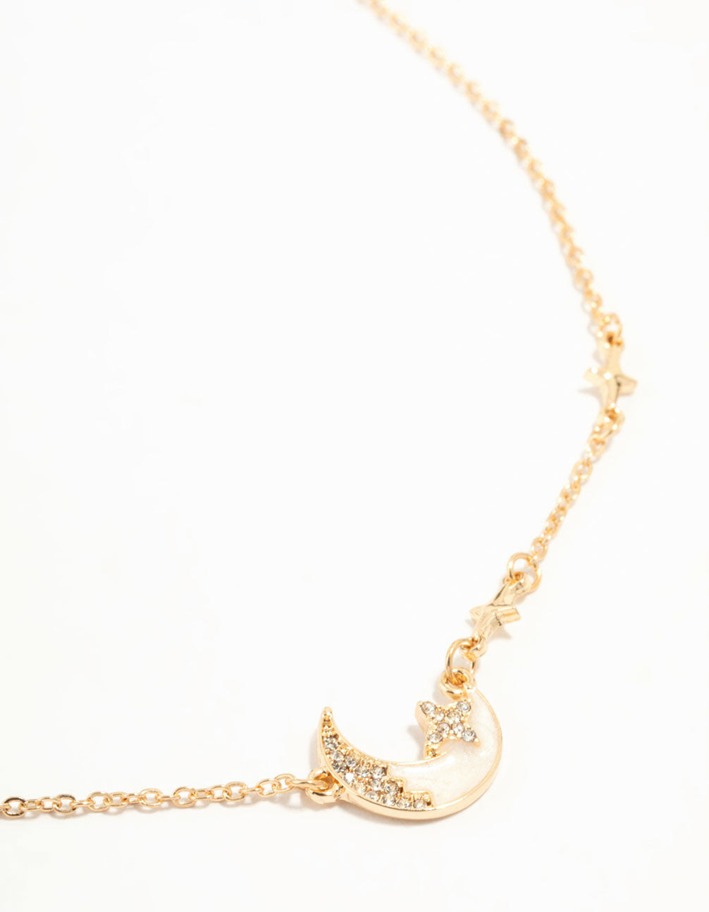 Gold Plated Diamante Celestial Moon Pendant Necklace