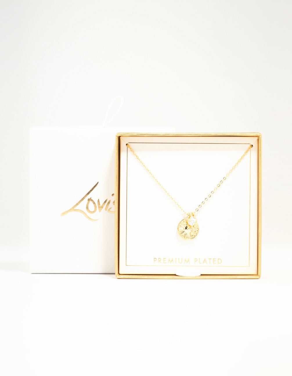Gold Plated Sun & Cubic Zirconia Pendant Necklace