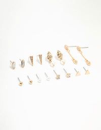 Gold Stud & Chain Earrings 8-Pack - link has visual effect only