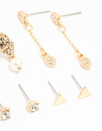 Gold Stud & Chain Earrings 8-Pack - link has visual effect only