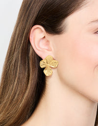 Gold Plated Textured Flower Stud Earrings - link has visual effect only