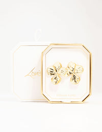 Gold Plated Textured Flower Stud Earrings - link has visual effect only