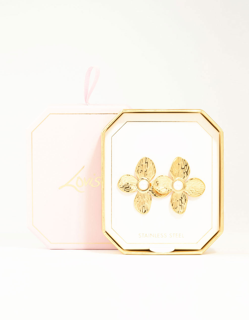 Waterproof Gold Plated Stainless Steel Flower Pearl Stud Earrings