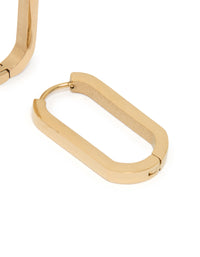 Waterproof Gold Plated Stainless Steel Oblong Hoop Earrings - link has visual effect only