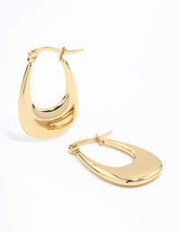 Waterproof Gold Plated Stainless Steel Elongated Flat Hoop Earrings - link has visual effect only