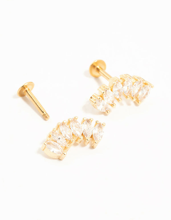 Gold Plated Surgical Steel Curved Cubic Zirconia Flat Backs