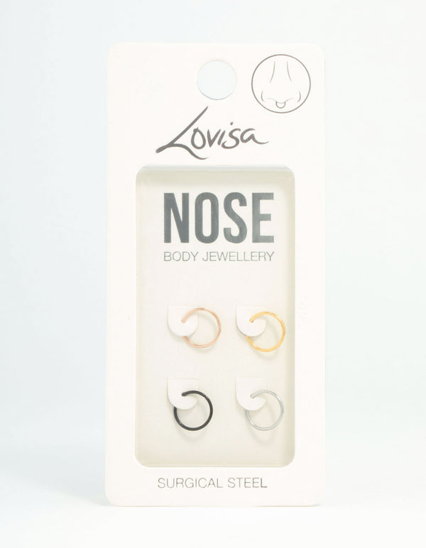 Plain Surgical Steel Nose Rings 4-Pack