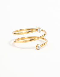 Showcasing a waterproof gold plated stainless steel diamante coil ring front view - link has visual effect only
