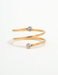 Elegant waterproof gold plated stainless steel diamante coil ring close up view - link has visual effect only