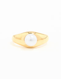 Waterproof Gold Plated Stainless Steel Fine Pearl Signet Ring - link has visual effect only