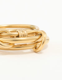 Waterproof Gold Plated Stainless Steel Interlooped Stacking Linked Ring - link has visual effect only