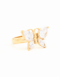 Waterproof Gold Plated Stainless Steel Cubic Zirconia Butterfly Statement Ring - link has visual effect only