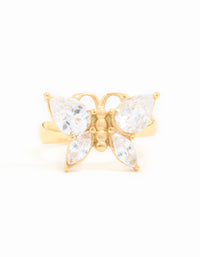 Waterproof Gold Plated Stainless Steel Cubic Zirconia Butterfly Statement Ring - link has visual effect only
