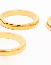 Featuring waterproof gold plated stainless steel band rings in a 3-pack side detail view - link has visual effect only