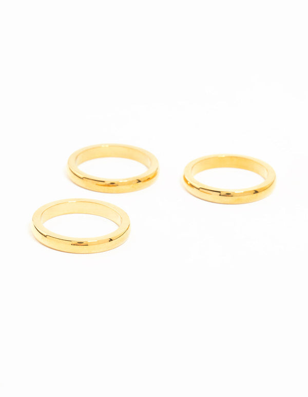 Discover waterproof gold plated stainless steel band rings in a 3-pack front view