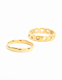 Crafted from waterproof gold plated stainless steel chain link rings in a 2-pack front view - link has visual effect only