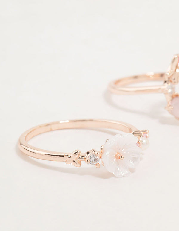 Rose Gold Flower & Circle Cubic Zirconia Rings 2-Pack