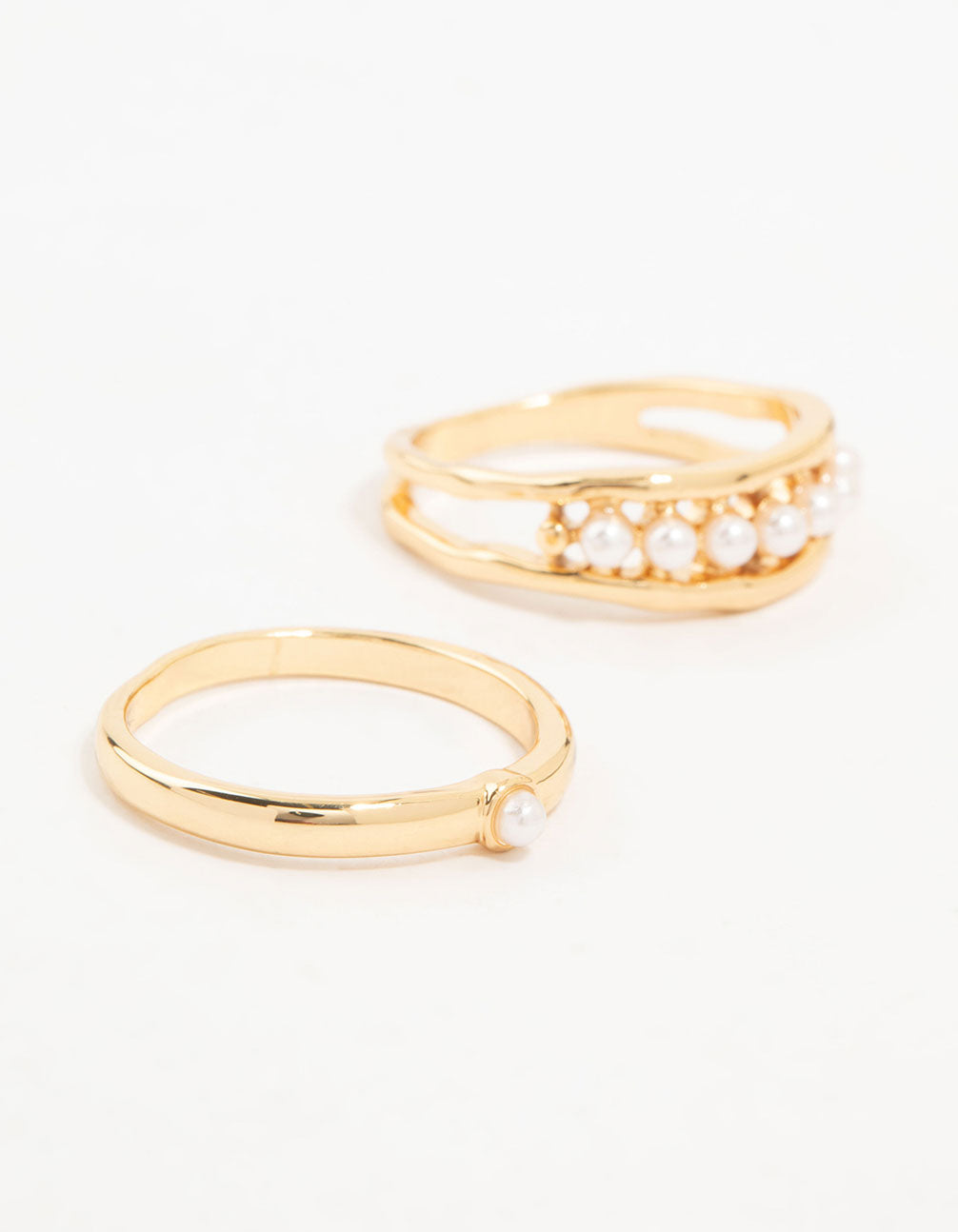 Gold Plated Petite Pearl Stacking Rings 2-Pack