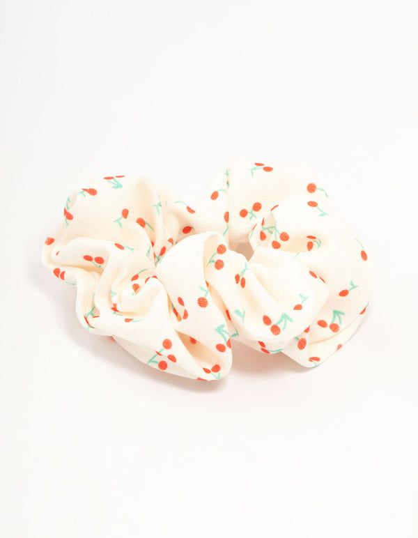 Cream Mini Cherry Fabric Scunchie