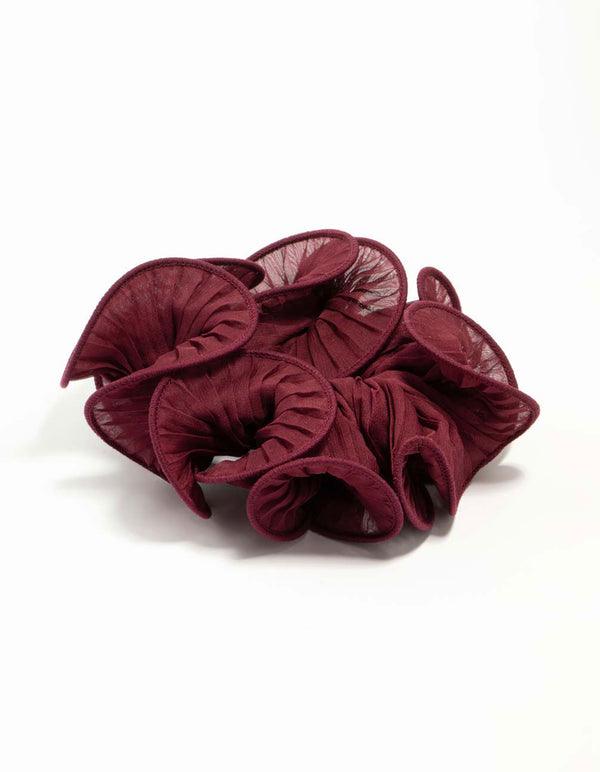 Burgundy Plisse Fabric Scrunchie