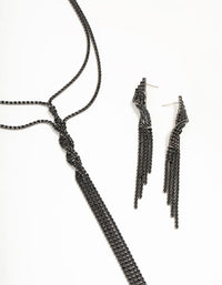 Black Diamante Double Chain Twisted Necklace & Earrings Set - link has visual effect only