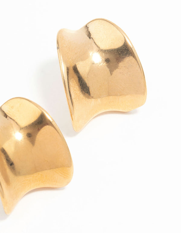 Waterproof Gold Plated Stainless Steel Rounded Hoop Stud Earrings