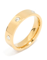 Waterproof Gold Plated Stainless Steel Cubic Zirconia Cocktail Band Ring - link has visual effect only