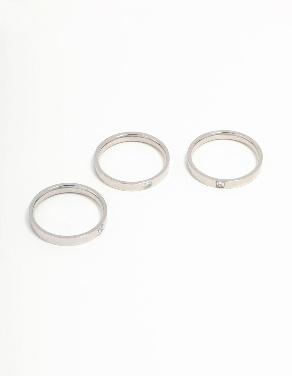 Stainless Steel Cubic Zirconia Rings 3-Pack