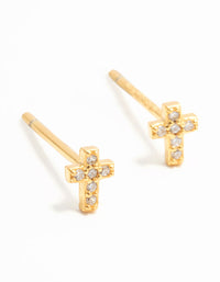 Gold Plated Sterling Silver Mini Diamante Cross Stud Earrings - link has visual effect only