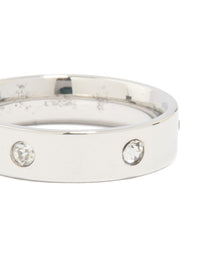 Explore this waterproof stainless steel cubic zirconia cocktail band ring with statement styling in silver and clear stone close up view - link has visual effect only