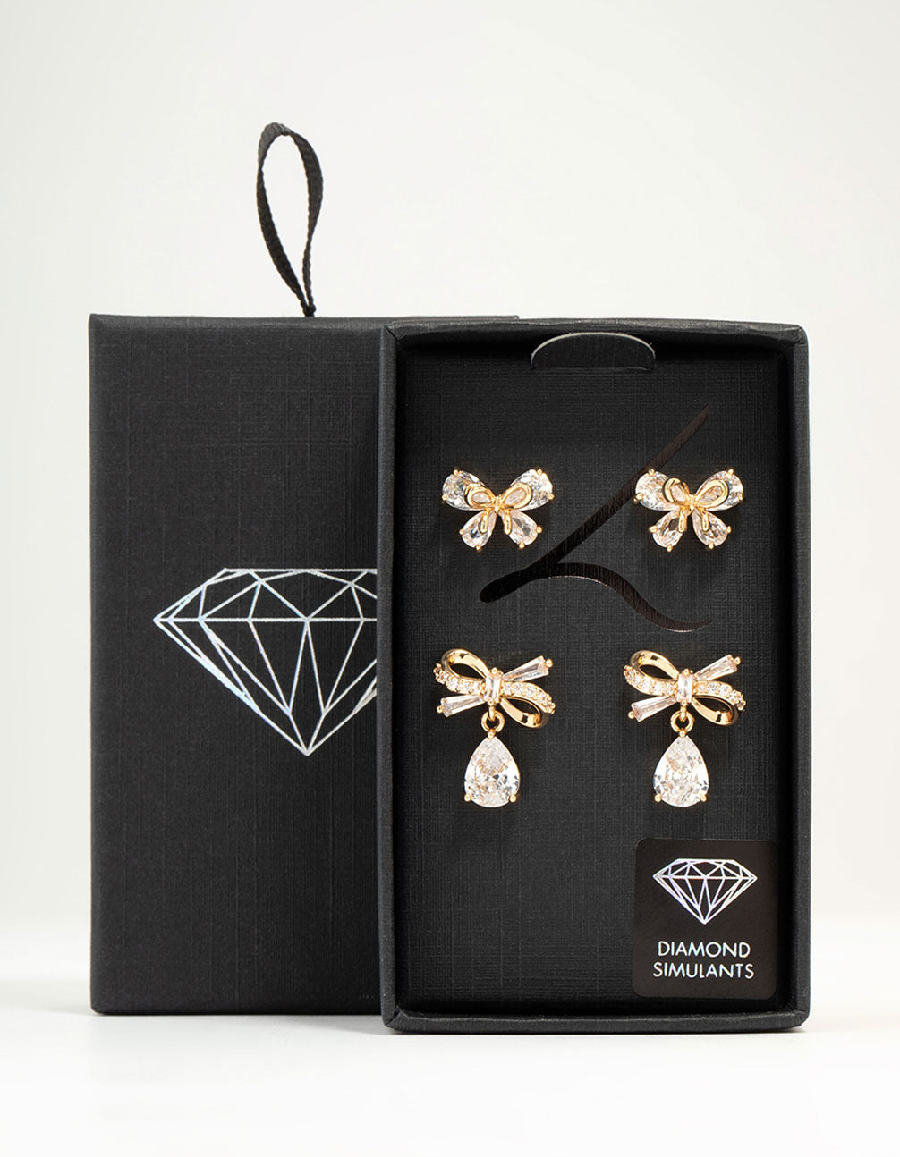 Gold Cubic Zirconia Bow Stud Earrings 2-Pack