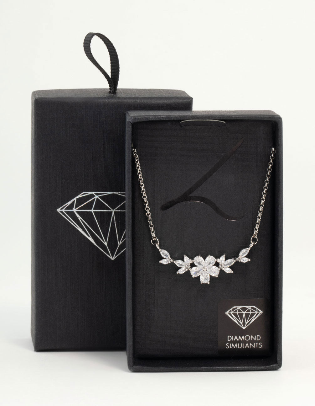Silver Cubic Zirconia Flower & Vine Necklace