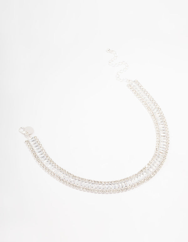 Silver Plated Cubic Zirconia Cupchain T & O Choker Necklace